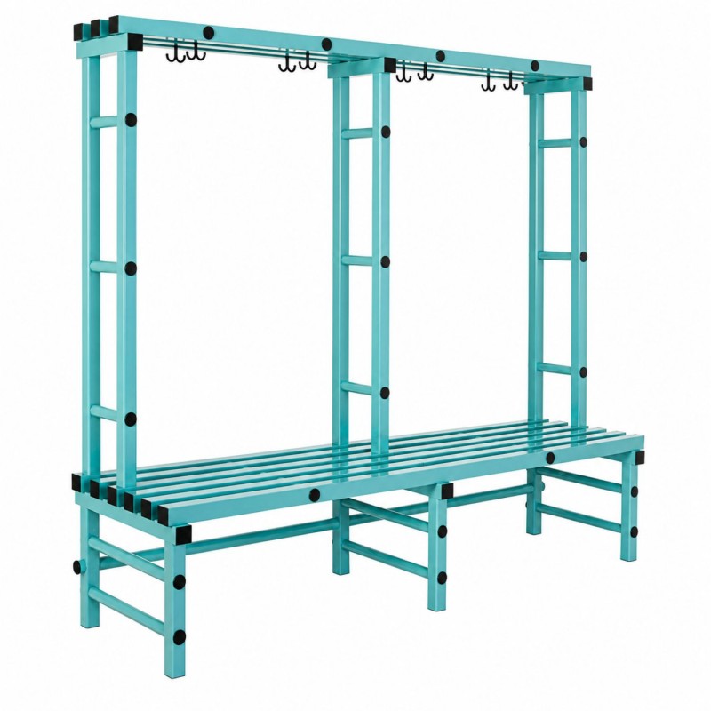 Banc de vestiaire PVC simple face avec porte-manteaux pour piscine et collectivité