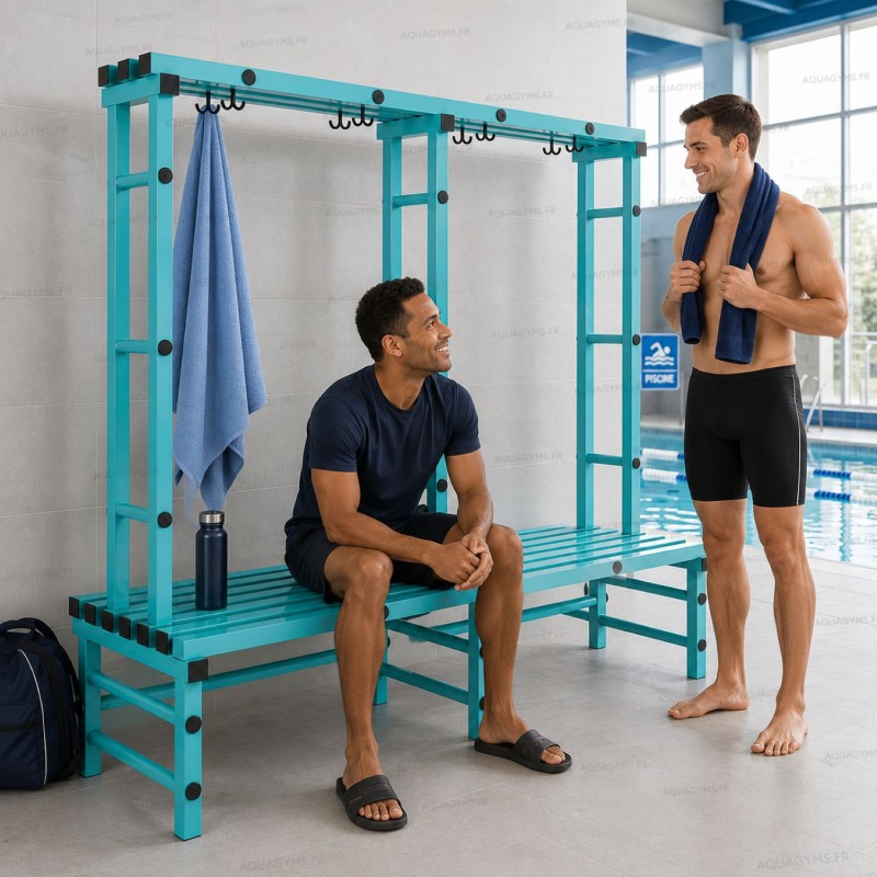 Banc de vestiaire PVC double face avec porte-manteaux
