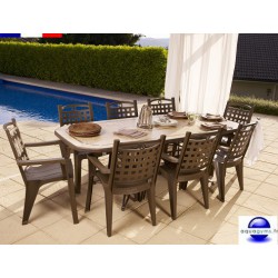 Salon de jardin en résine: 1 table de 2.20 m + 8 fauteuils